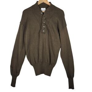 Vintage Sebo Knitwear Sweater Mens XL Olive Wool Military Pullover Button 80s OD
